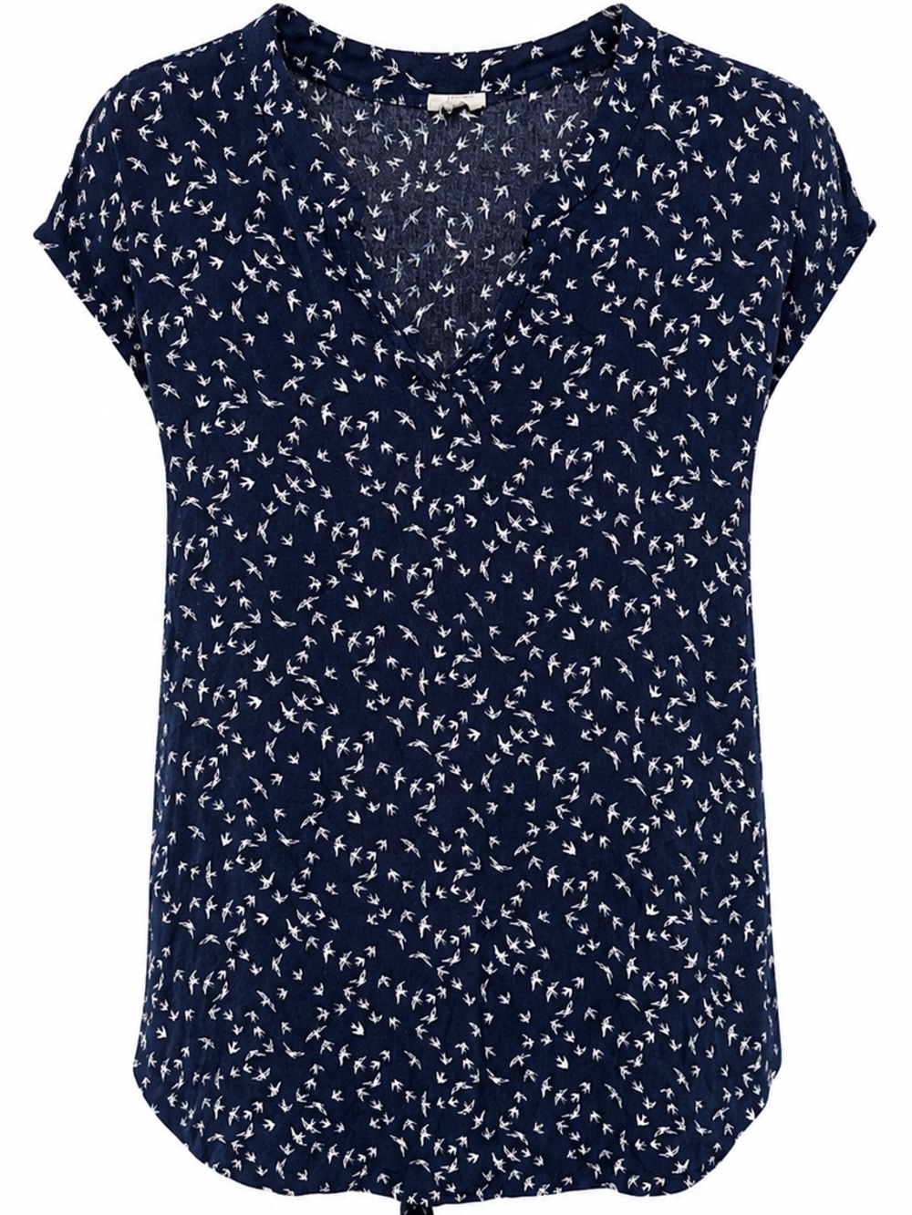 Lelis Collection XL Navy Dove Bird Print Tie Front Blouse Cap Sleeve‎ Casual Top - Picture 2 of 5